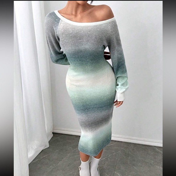 Comfy Off Shoulder Ombre Tie Dye Slit Sweater Dress - Picture 4 of 4